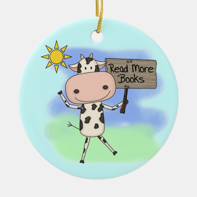 Cow Read More Books Ceramic Ornament (Front)