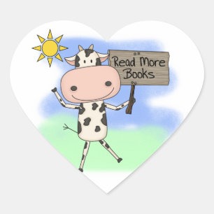 Cow Read More Books Heart Sticker