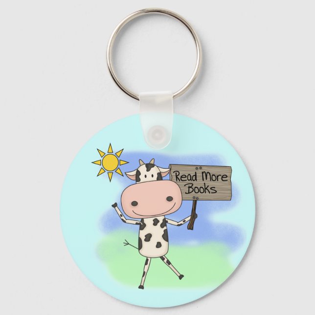 Cow Read More Books Keychain (Front)
