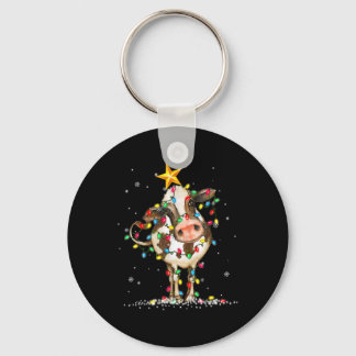 Cow Reindeer Hat Santa Christmas Lights Fun Cow Ch Keychain