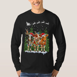 Cow Reindeer Hat Santa Christmas Lights Funny Xmas T-Shirt