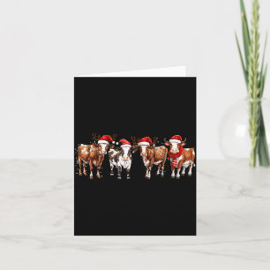 Cow Reindeer Santa Hat Christmas Light Funny Cows  Card
