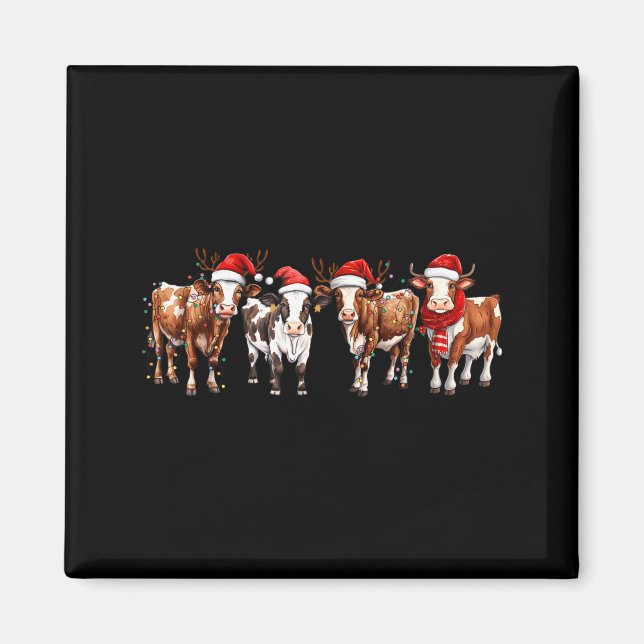 Cow Reindeer Santa Hat Christmas Light Funny Cows  Magnet (Front)