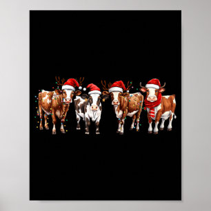 Cow Reindeer Santa Hat Christmas Light Funny Cows  Poster