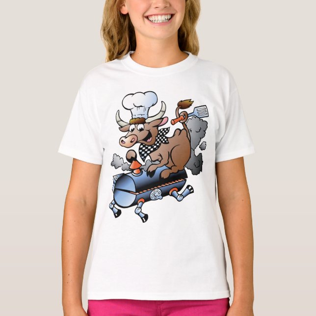 Cow Riding A BBQ Girls T-Shirt (Front)