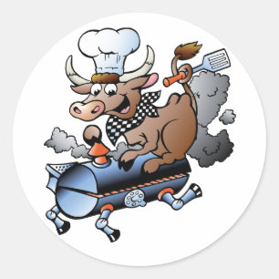 Cow Riding A BBQ Stickers