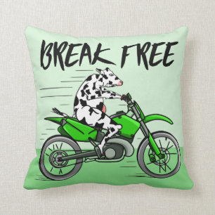 Cow riding A Motorbike Throw Pillow