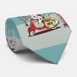 Cow riding a retro moped tie