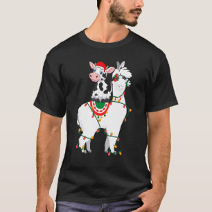 Cow Riding Llama Lights Santa Christmas Pajama Xm T-Shirt