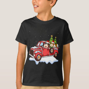 Cow Riding Red Truck Christmas Pajama Xmas Cow T-Shirt