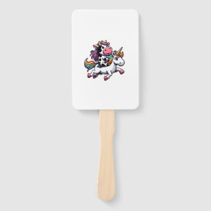 Cow Riding Unicorn Boys Girls Men Women Kids Teens Hand Fan