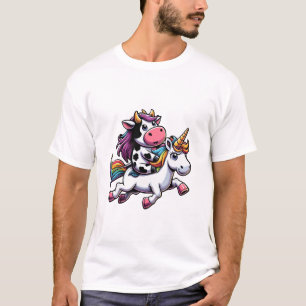 Cow Riding Unicorn Boys Girls Men Women Kids Teens T-Shirt