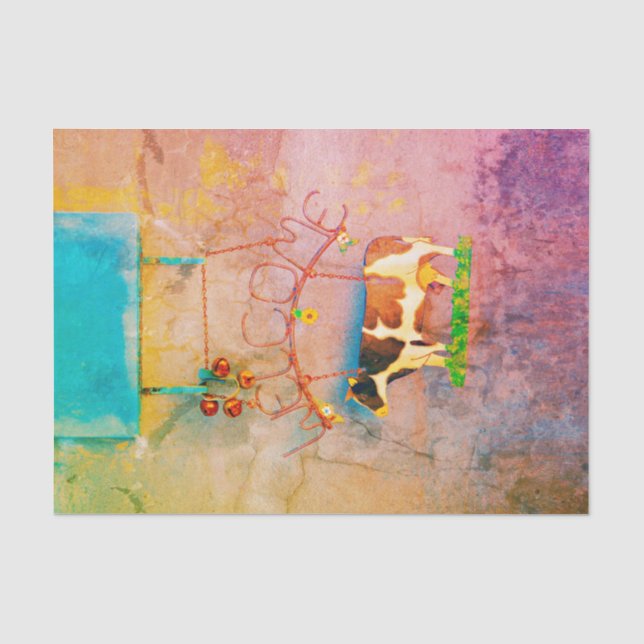 Cow Rustic Colourful Country Western Farm Decoupag Tissue Paper (Front)