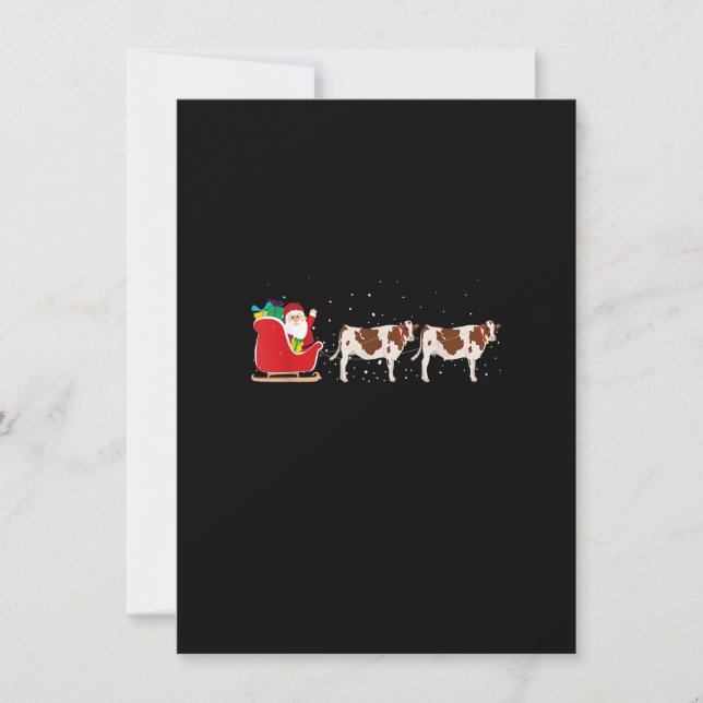 Cow Santa Christmas Sleigh - Funny Cow Xmas Invitation (Front)