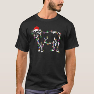 Cow Santa Hat Christmas Fairy Light Xmas T-Shirt