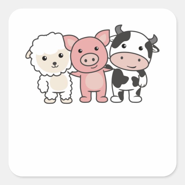 Cow Sheep Pig Farm Sweet Animals Square Sticker (Front)