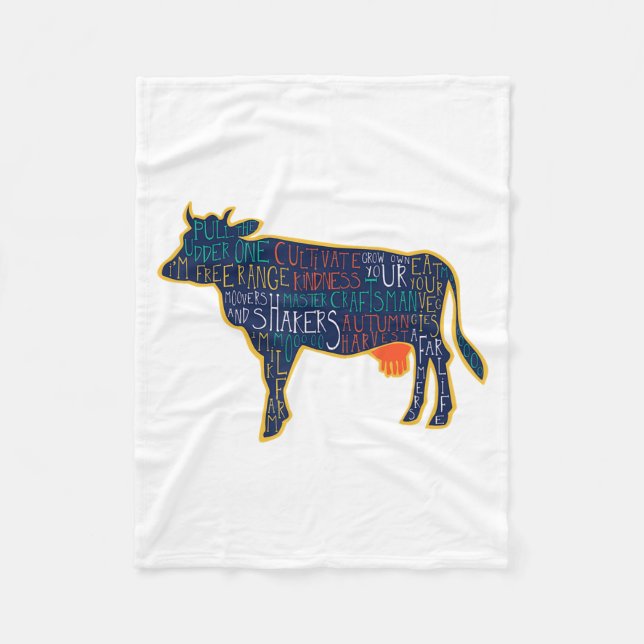 Cow Silhouette Tygraphy Phrases Heifer Fun Chris  Fleece Blanket (Front)