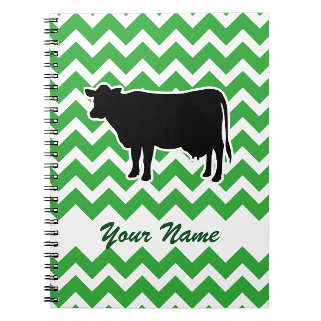 Cow Silhouette with Green Chevron Pattern Notebook (Front)