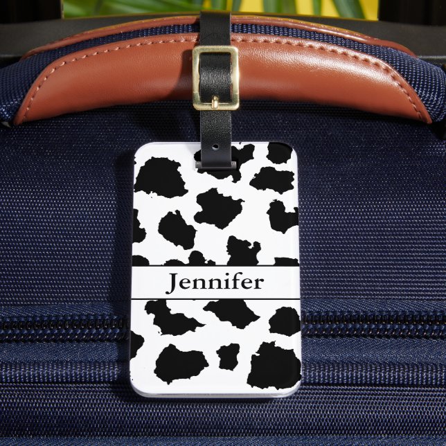 Cow Skin Black and White Pattern Luggage Tag (Front Insitu 2)
