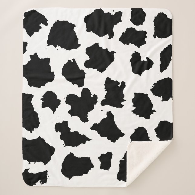 Cow Skin Black and White Pattern Sherpa Blanket (Front)