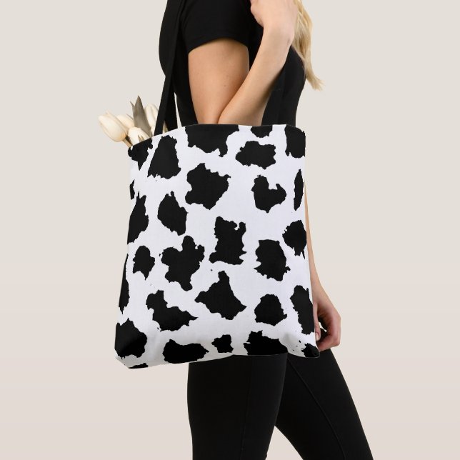 Cow Skin Black and White Pattern Tote Bag (Close Up)