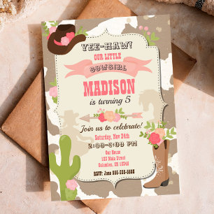 Cow Skin Cowgirl Western Party Birthday Photo Invitation