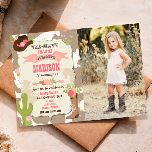 Cow Skin Cowgirl Western Party Birthday Photo Invitation