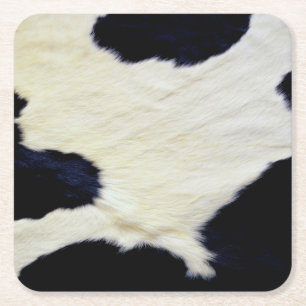Cow Skin Fur Texture Black and White Customize Square Paper Coaster