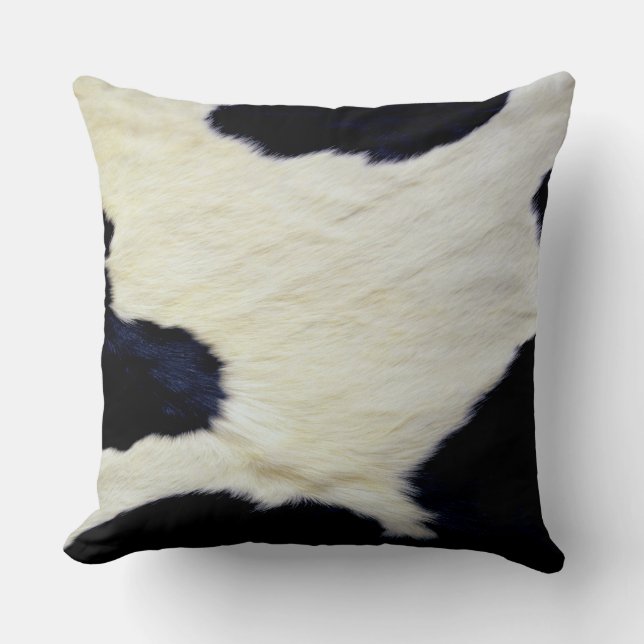 Cow Skin Fur Texture Black and White Customize Throw Pillow (Front)