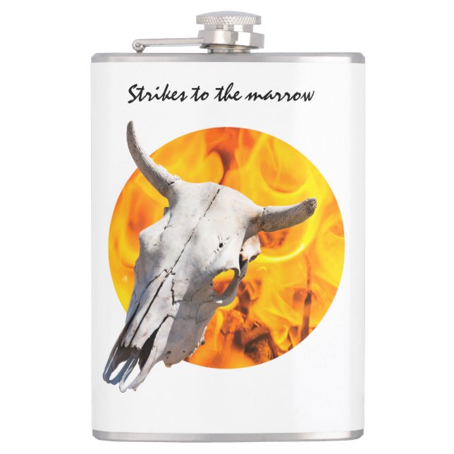 Cow skull and fire hip flask (Front)