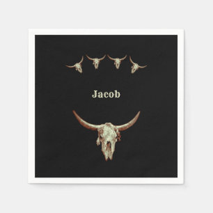Cow Skull Black Beige Western Country Rustic Style Napkin