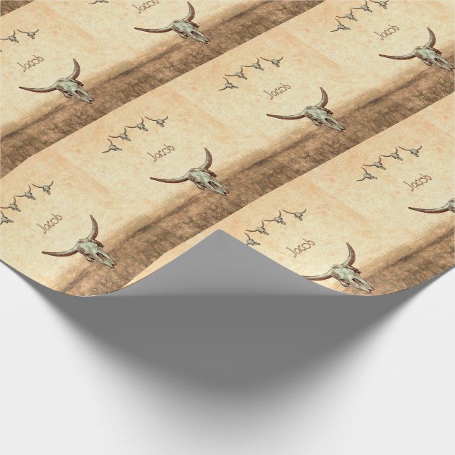 Cow Skull Brown Country Western Rustic Pattern Wrapping Paper (Corner)