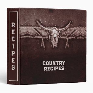 Cow Skull Brown Rustic Tribal Western Cookbook Binder