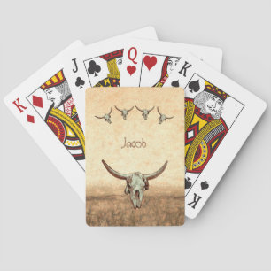 Cow Skull Brown Western Rustic Country Style Playing Cards