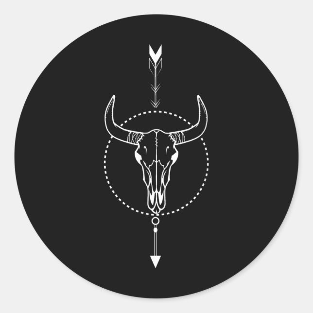 Cow Skull Bull Skull Tattoo Art Comp Traveller  Classic Round Sticker (Front)