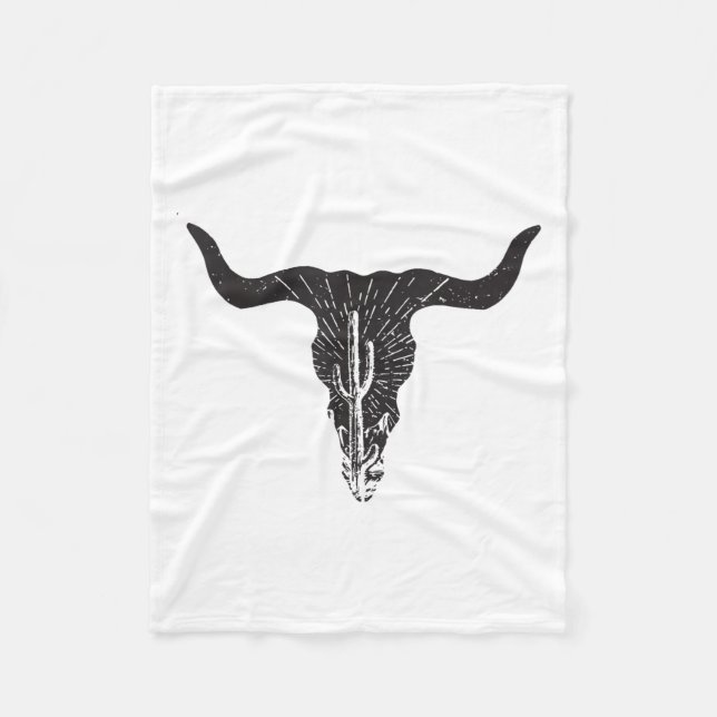 Cow Skull Desert Cactus Boho Longhorn South Wester Fleece Blanket (Front)