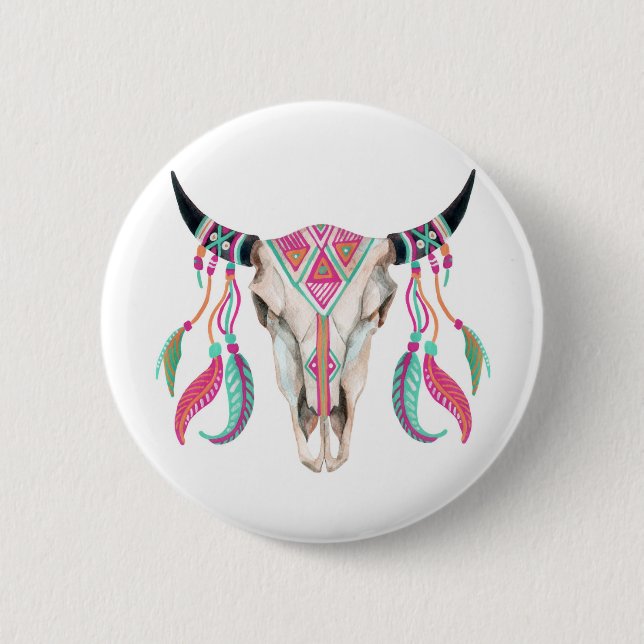 Cow Skull with Dream Catchers 2 Inch Round Button (Front)