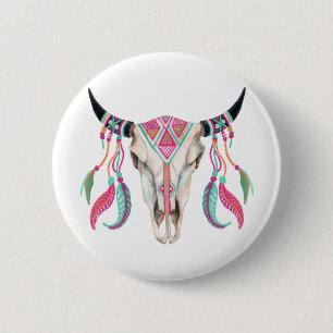 Cow Skull with Dream Catchers 2 Inch Round Button