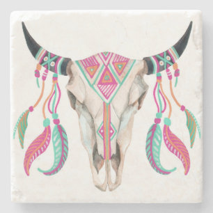 Cow Skull with Dream Catchers Stone Coaster