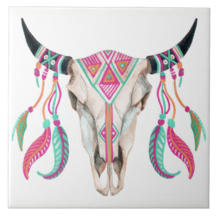 Cow Skull with Dream Catchers Tile