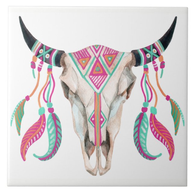 Cow Skull with Dream Catchers Tile (Front)
