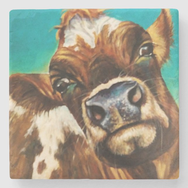 Cow Smootches Stone Coaster (Front)