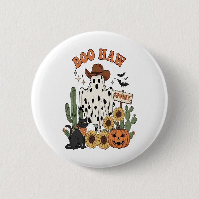 Cow Spot Ghost Western-Funny Halloween 2 Inch Round Button (Front)