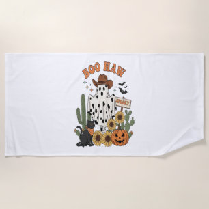 Cow Spot Ghost Western-Funny Halloween Beach Towel