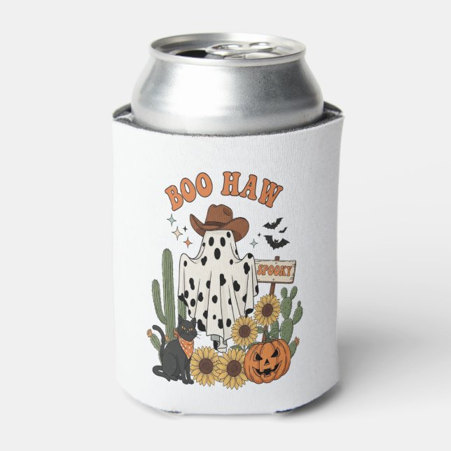 Cow Spot Ghost Western-Funny Halloween Can Cooler (Can Front)