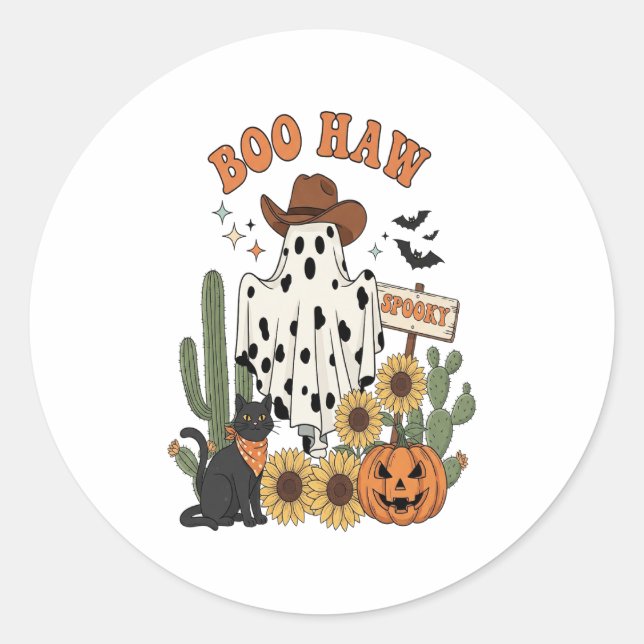 Cow Spot Ghost Western-Funny Halloween Classic Round Sticker (Front)
