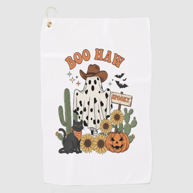Cow Spot Ghost Western-Funny Halloween Golf Towel (Front)