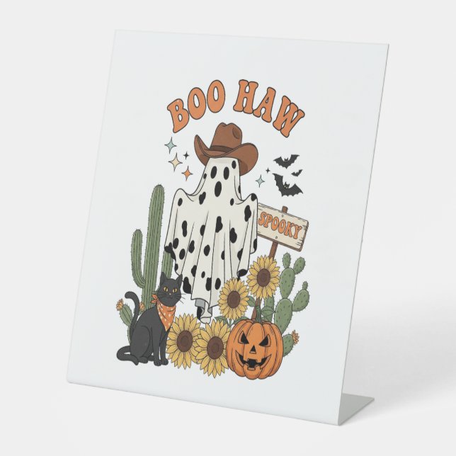 Cow Spot Ghost Western-Funny Halloween Pedestal Sign (Front)