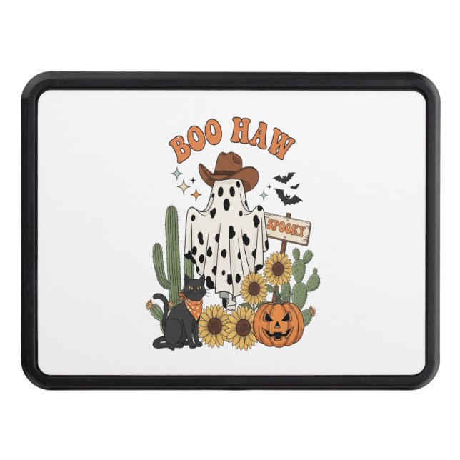 Cow Spot Ghost Western-Funny Halloween Trailer Hitch Cover (Front)