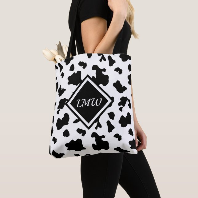 Cow Spot Pattern - Monogram Tote Bag (Close Up)